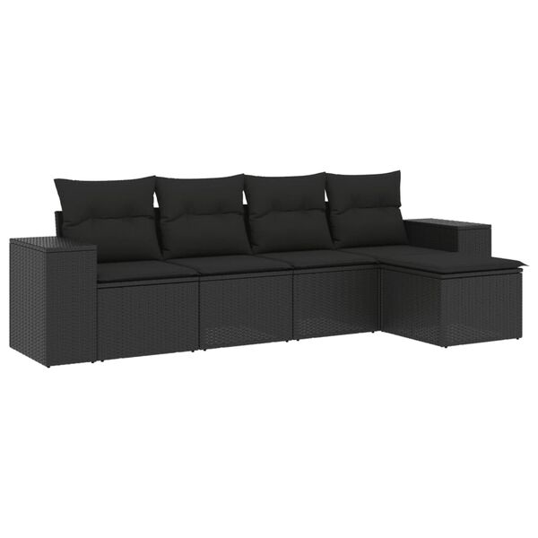 vidaXL 5 Piece Garden Sofa Set with Cushions Black Poly Rattan