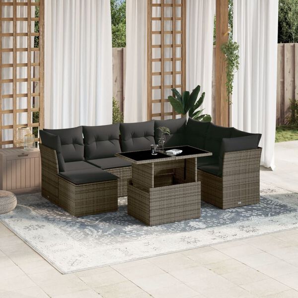 vidaXL 8 Piece Garden Sofa Set with Cushions Grey Poly Rattan