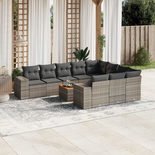 vidaXL 11 Piece Garden Sofa Set with Cushions Grey Poly Rattan