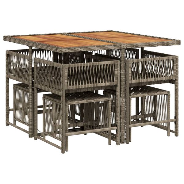 vidaXL 9 Piece Garden Dining Set with Cushions Grey Poly Rattan