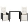 vidaXL 3 Piece Garden Bistro Set with Cushions Black Poly Rattan