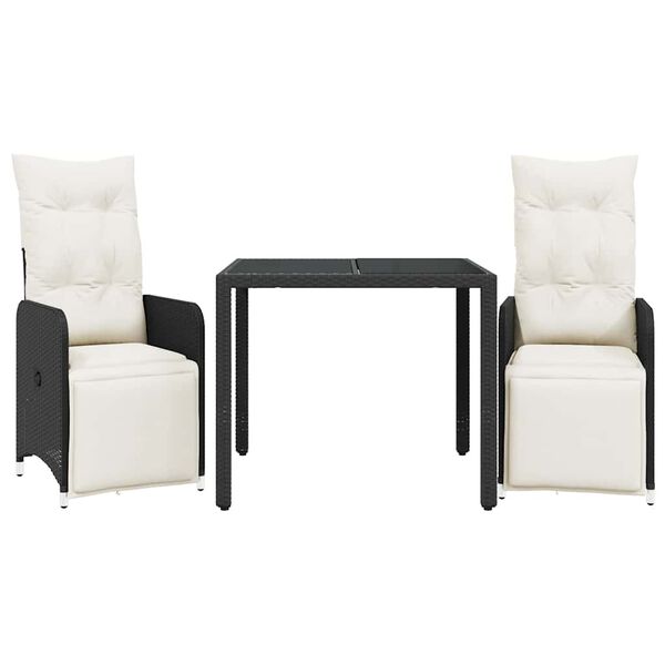 vidaXL 3 Piece Garden Bistro Set with Cushions Black Poly Rattan