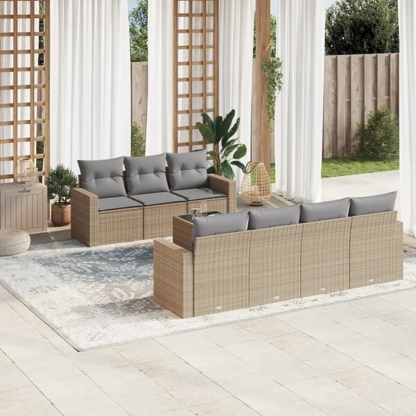 vidaXL 8 Piece Garden Sofa Set with Cushions Beige Poly Rattan