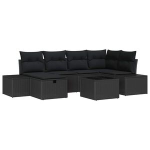 vidaXL Garden Sofa Set 7 pcs Black Poly Rattan