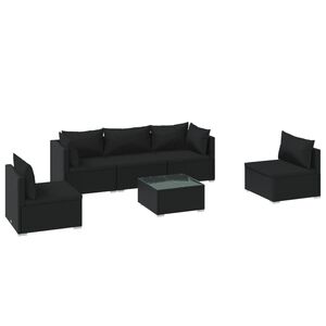 vidaXL 6 Piece Garden Lounge Set with Cushions Poly Rattan Black