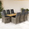vidaXL 9 Piece Garden Dining Set with Cushions Grey Poly Rattan