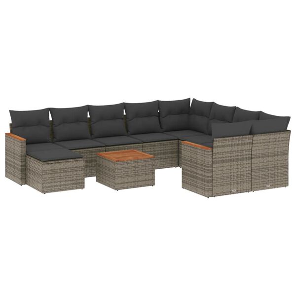 vidaXL 11 Piece Garden Sofa Set with Cushions Grey Poly Rattan