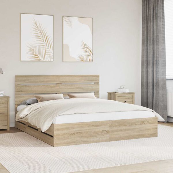 vidaXL Bed Frame with Drawer Sonoma Oak 180 x 200 cm Engineer Wood