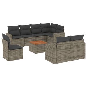 vidaXL 9 Piece Garden Sofa Set with Cushions Grey Poly Rattan