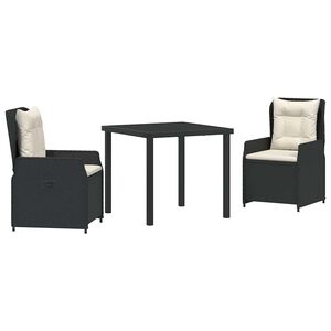 vidaXL Garden Dining Set 3 pcs Black Poly Rattan