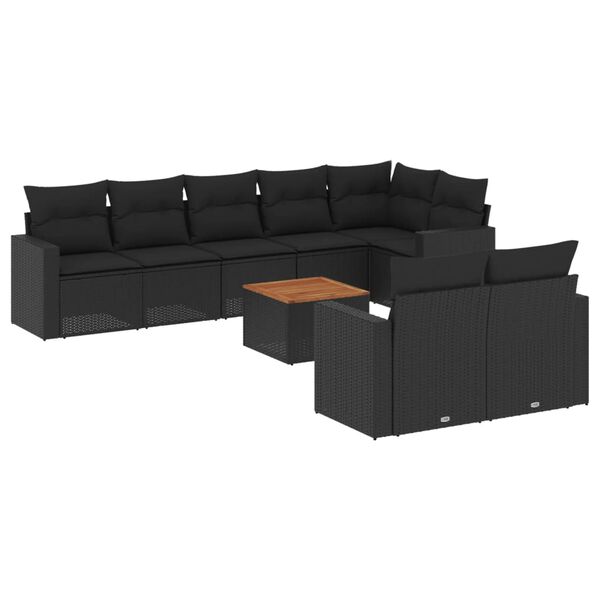 vidaXL 9 Piece Garden Sofa Set with Cushions Black Poly Rattan