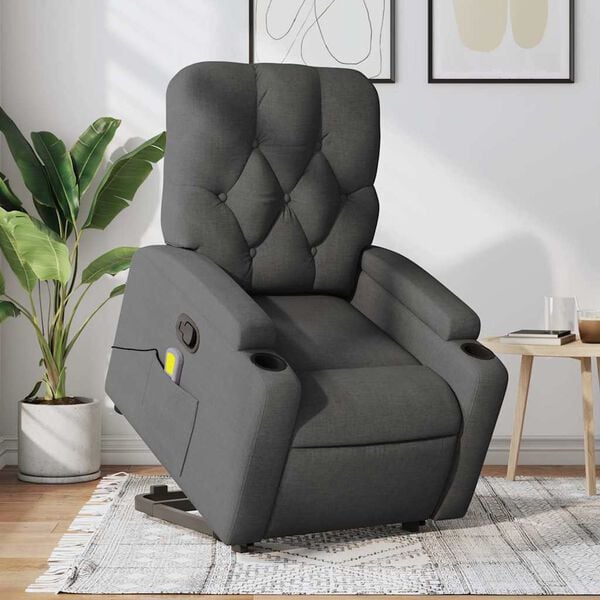 vidaXL Stand up Massage Recliner Chair Dark Grey Fabric