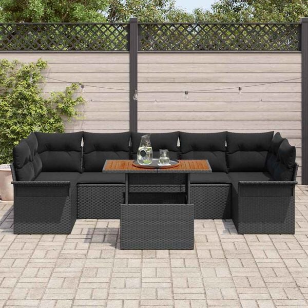 vidaXL Garden Sofa Set with Cushion 8 pcs Black