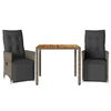 vidaXL 3 Piece Garden Bistro Set with Cushions Grey Poly Rattan