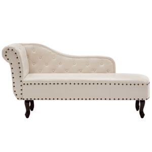 vidaXL Chaise Longue | Cream white | Faux leather and wood | Large | Durable