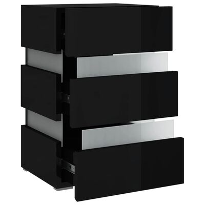 vidaXL LED Bedside Cabinet High Gloss Black 45x35x67 cm Engineered Wood