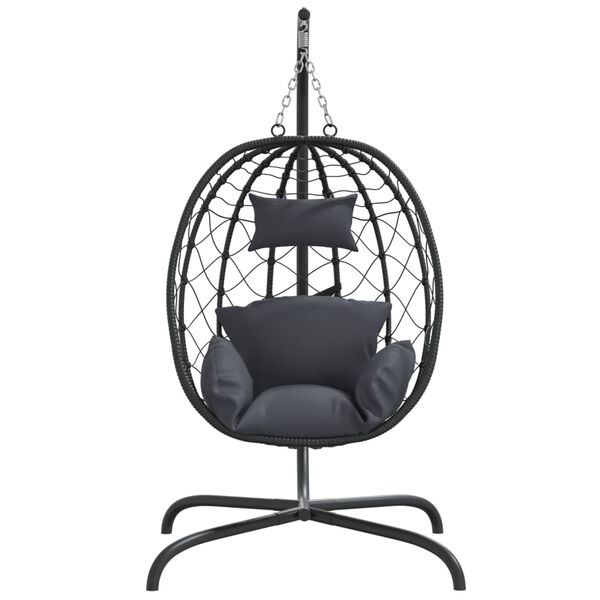 vidaXL Hanging Egg Chair with Cushion Anthracite Poly Rattan&Steel