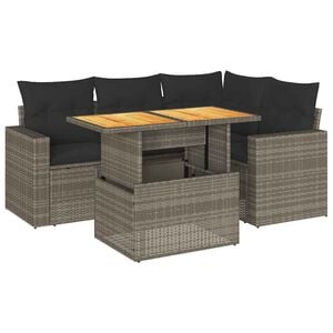 vidaXL 5 Piece Garden Sofa Set with Cushions Grey Poly Rattan