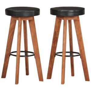 vidaXL Bar Stools 2 pcs Real Leather and Solid Wood Acacia