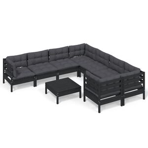vidaXL 9 Piece Garden Lounge Set with Cushions Black Pinewood