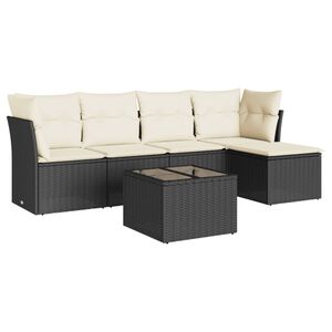 vidaXL 6 Piece Garden Sofa Set with Cushions Black Poly Rattan