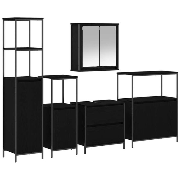 vidaXL Bathroom Furniture Set with Shelf 5 pcs Black Engineered wood