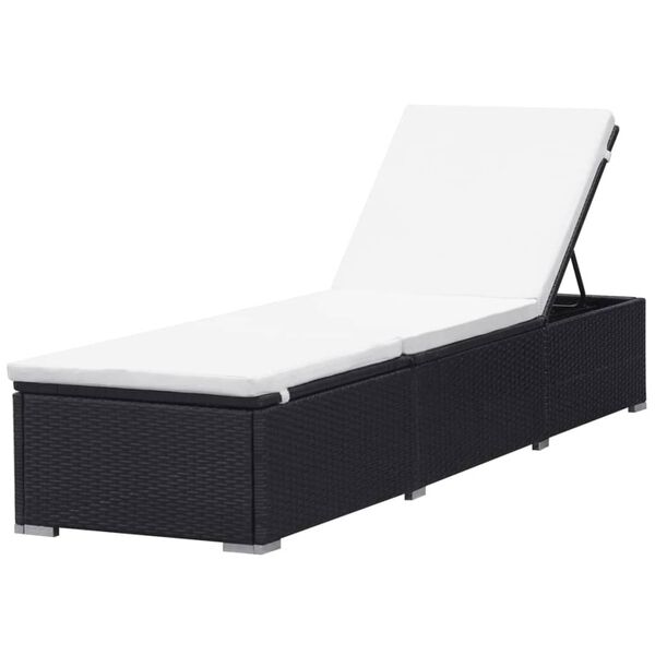 vidaXL Sun Lounger with Cushion Poly Rattan Black