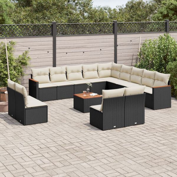 vidaXL 14 Piece Garden Sofa Set with Cushions Black Poly Rattan