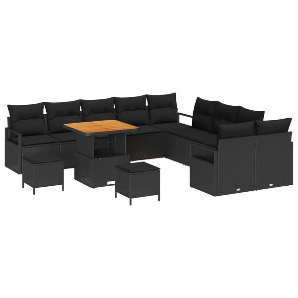 vidaXL Garden Sofa Set with Cushion with Storage 13 pcs Black