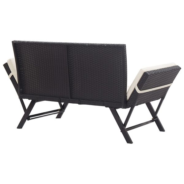 vidaXL Garden Bench with Cushions 176 cm Black Poly Rattan