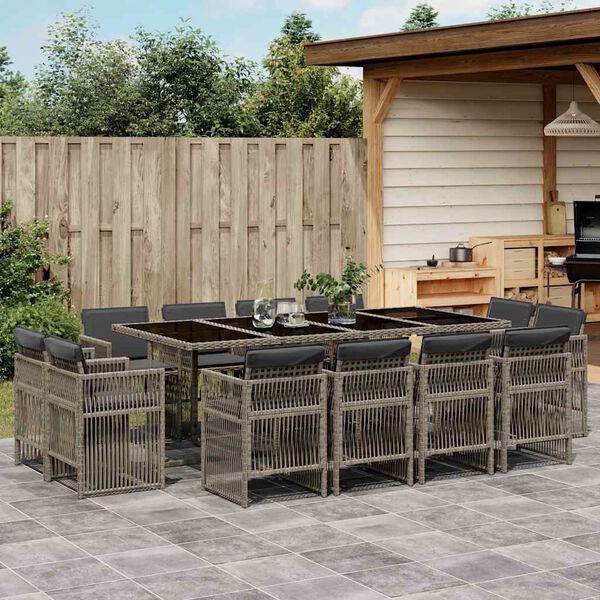 vidaXL 13 Piece Garden Dining Set with Cushions Grey Poly Rattan