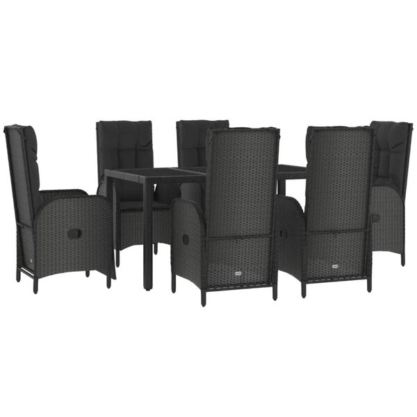 vidaXL 7 Piece Garden Dining Set with Cushions Black Poly Rattan