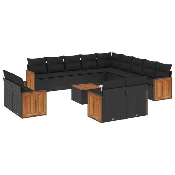 vidaXL 14 Piece Garden Sofa Set with Cushions Black Poly Rattan