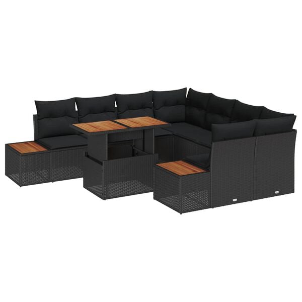 vidaXL Garden Dining Set with Cushion Manual 9 pcs Black and Brown