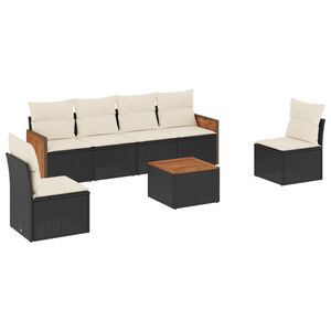 vidaXL 7 Piece Garden Sofa Set with Cushions Black Poly Rattan