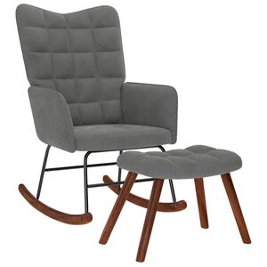 vidaXL Rocking Chair with Stool Dark Grey Velvet