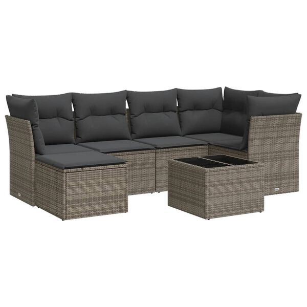 vidaXL 7 Piece Garden Sofa Set with Cushions Grey Poly Rattan