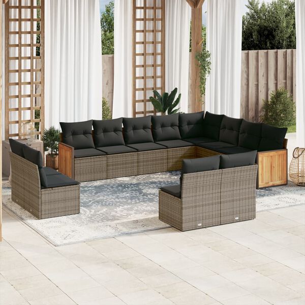 vidaXL 12 Piece Garden Sofa Set with Cushions Grey Poly Rattan