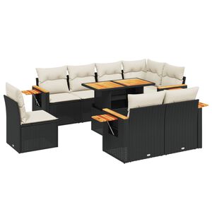 vidaXL 9 Piece Garden Sofa Set with Cushions Black Poly Rattan