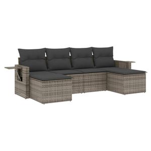 vidaXL 6 Piece Garden Sofa Set with Cushions Grey Poly Rattan