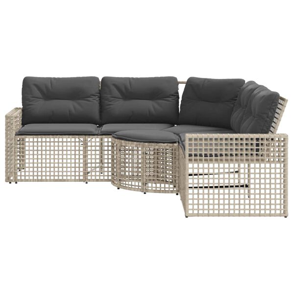 vidaXL Garden Sofa with Cushions and Footstool L-Shaped Light Grey Poly Rattan