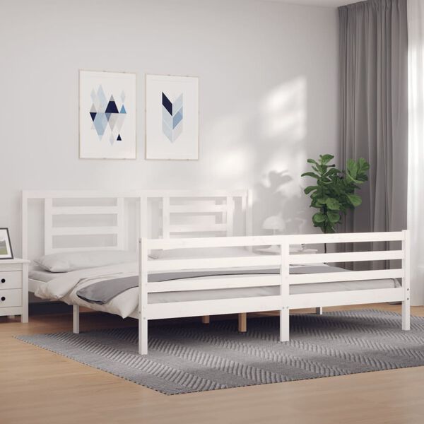 vidaXL Bed Frame without Mattress White Super King Size Solid Wood