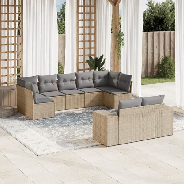 vidaXL 9 Piece Garden Sofa Set with Cushions Beige Poly Rattan