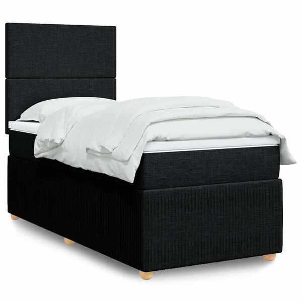 vidaXL Box Spring Bed with Mattress Black King Single Fabric