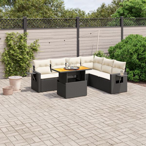 vidaXL 7 Piece Garden Sofa Set with Cushions Black Poly Rattan