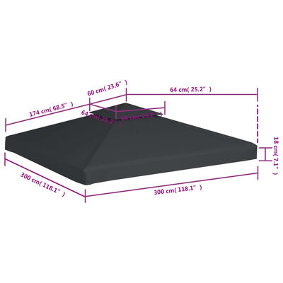 vidaXL Gazebo Cover Canopy Replacement 310 g / m² Dark Grey 3 x 3 m