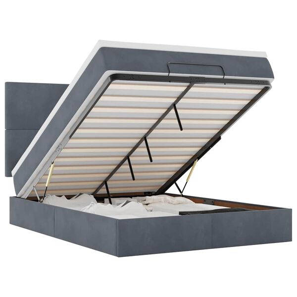 vidaXL Ottoman Bed with Mattresses Dark Grey Queen Velvet