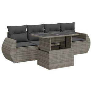 vidaXL 5 Piece Garden Sofa Set with Cushions Grey Poly Rattan