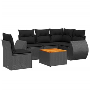 vidaXL 6 Piece Garden Sofa Set with Cushions Black Poly Rattan