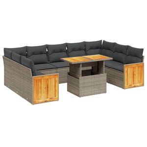 vidaXL 10 Piece Garden Sofa Set with Cushions Grey Poly Rattan